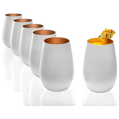 Image of St鰈zle Lausitz Lead Crystal Water Glasses Dishwasher Proof 465ml White Matte Bronze