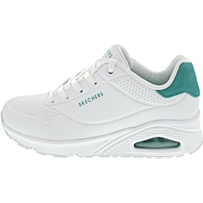 Image of Skechers Women&#039;s Uno Pop Back, White Durabuck/Mint Suede Trim, 3 UK