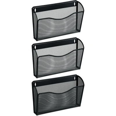 Image of Relaxdays Magazine Holder, Set of 3, A4, Iron, Hang on Wall, HxWxD: 22 x 35.5 8.5 cm, Newspaper Storage Rack, Black