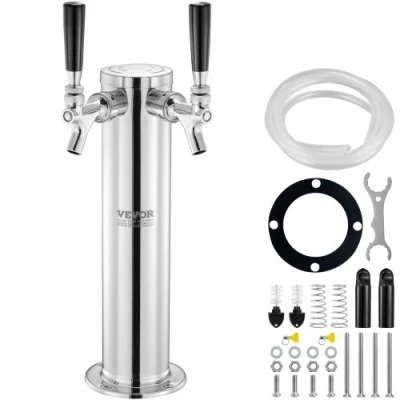 Image of VEVOR Dual Taps Draft Beer Tower Dispenser, Stainless Steel Keg Tower, Kegerator Kit with Pre Assembled Tubing and Self Closing Faucet Shanks for Party, Bar, Pub, Restaurant