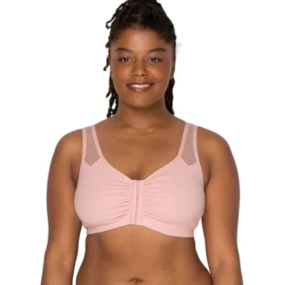 Image of Fruit of the Loom Women&#039;s Comfort Front Close Sport Bra with Mesh Straps, Blushing Rose