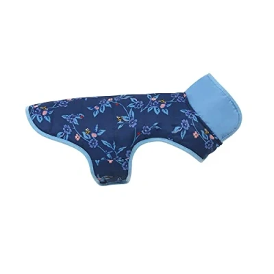Image of Pet Brands Cath Kidston Reversible Dog Raincoat, Water Resistant Puffer Jacket for Dogs, Flora Fauna Print Coat Small Blue