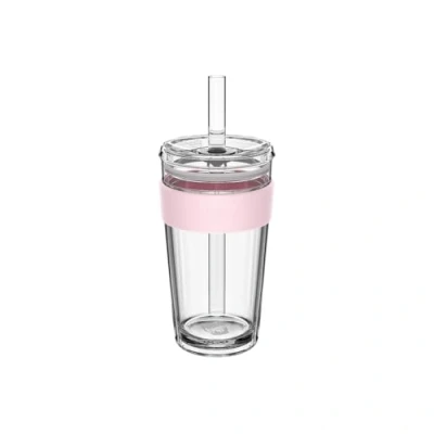 Image of KeepCup Cold Cup Longplay Double Wall Glass Ice Coffee Tumbler with Lid and Straw 16oz (454ml) Pashmak