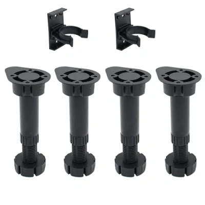 Image of EAI Kitchen Unit Cabinet Legs Adjustable Height 100mm to 130mm Black Plastic Includes Plinth Clips Pack (4)