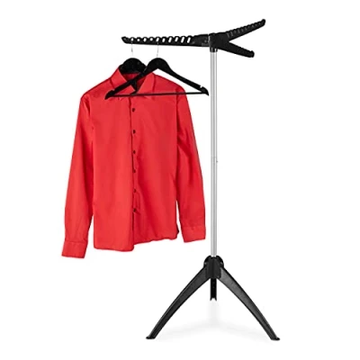 Image of Relaxdays Clothes Drying Rack, Foldable, for Camping &amp; Balcony, Space Saving Laundry Dryer, HxD: 129x62 cm, Black/Grey, 129 x 62 cm
