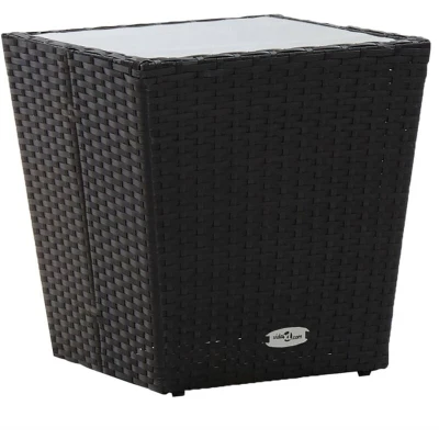 Image of vidaXL Tea Table Black 41.5x41.5x43 cm Poly Rattan and Tempered Glass