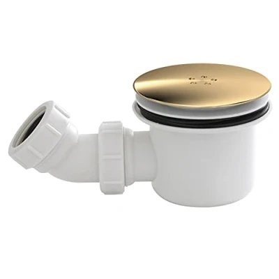 Image of nuie STW005 Modern Bathroom Fast Flow Shower Waste Cover, 99 x 116 116mm, Brushed, White/Brass