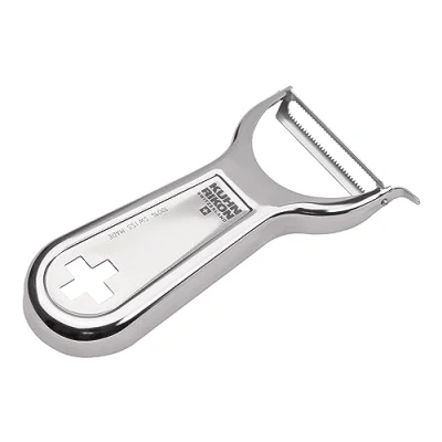 Image of Kuhn Rikon Metallic Swiss Piranha Potato Peeler. Vegetable Peeler with Serrated Blade. Stainless Steel Veg Soft Fruit Apple 3 Year Kitchen Accessories Guarantee