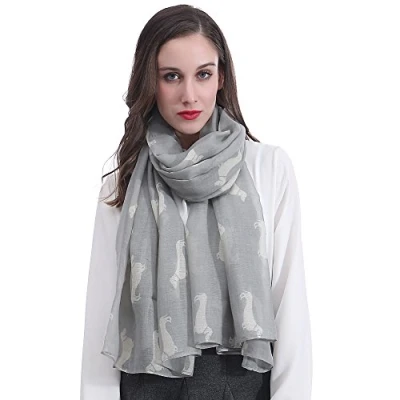 Image of Lina &amp; Lily Dachshund Sausage Dog Print Women&#039;s Scarf Shawl Wrap Oversize (Light Grey)(Size: One Size)