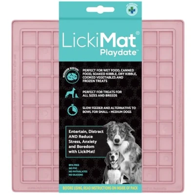 Image of LickiMat Classic Pastel Colours Playdate, Dog Feeding Mat for Boredom &amp; Anxiety Relief, Ideal Food, Yoghurt or Peanut Butter, Lick Mats, Fun Alternative to Slow Feeder Bowl, Guava