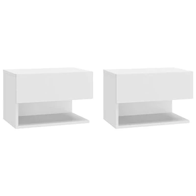 Image of vidaXL 2x Wall Bedside Cabinets Home Bedroom Nightstand Floating Hung Bed Cabinet Unit Indoor Furniture White Engineered Wood