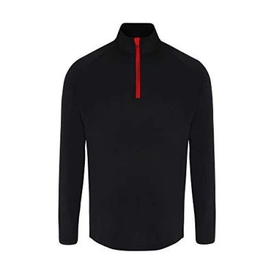 Image of TriDri Mens Long Sleeve Performance Quarter Zip Top (L) (Black/Red)