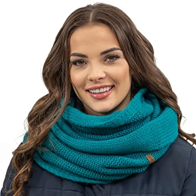 Image of Vivisence Stylish And Elegant Women’S Winter Snood Scarf Thick Warm For Ultimate Comfort Crafted Perfect Accessory Staying Cozy Chic During Cold Weather, Dark Turquise,UNI