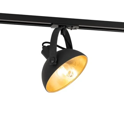 Image of Qazqa Industrial 1 Phase Track Spotlight Ceiling Black with Gold Interior Iconic Magnax Suitable for LED E14 Way Light Steel Surface Mounted spotway