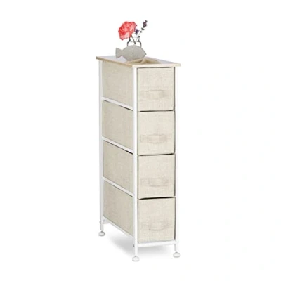 Image of Relaxdays Shelving System, Chest of Drawers, Standing Shelf with 4 Boxes, HxWxD: 76 x 20 48 cm, Metal and Wood, Beige, Version D