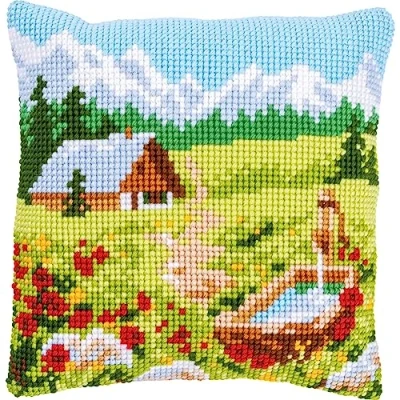 Image of Vervaco Mountain Meadow Cross Stitch Cushion Kit, off white, ca. 40 x cm