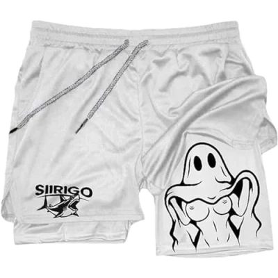 Image of Siirigo Shorts Men, Sexy Boobs Graphic Print Gym Performance Shorts, Running with Phone Pocket (M,A 1)
