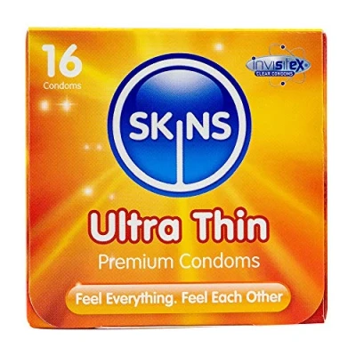Image of Skins Ultra Thin Premium Condoms for More Sensations, Natural Latex Without The Smell Pack of 16