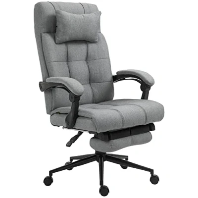 Image of Vinsetto Office Chair, Fabric Computer Chair with Head Pillow, Footrest, Armrest, Reclining Back, Light Grey
