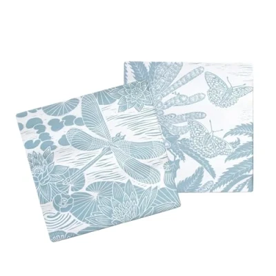 Image of Half Moon Bay The Blue Emperor Dragonfly Butterflies by Kate Heiss Powder Blue/White 4 Inch Stoneware Drink Beverage Coaster; Set of 2