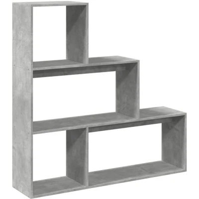 Image of vidaXL Room Divider Bookcase Bookshelf 3 Tier, Concrete Grey, 123 x 29 cm, Engineered Wood, Modern Style
