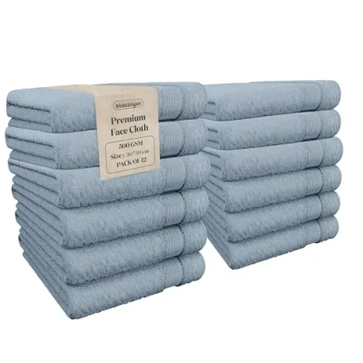 Image of Blue Canyon Face Cloth, Bathroom Soft Towels, Woven LightWeight, Quick Dry, Reusable Bacteria Resistant, Skin Friendly, Makeup Remover Cloth 30 * cm, 500 GSM, PACK OF 12, (SLATE BLUE)