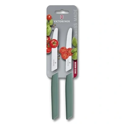 Image of Victorinox Swiss Modern, Tomato &amp; Table Knife, Vegetable Knife Set, 2 Pieces, 11 cm, Extra Sharp Serrated Edge, Dishwasher Safe, Sage