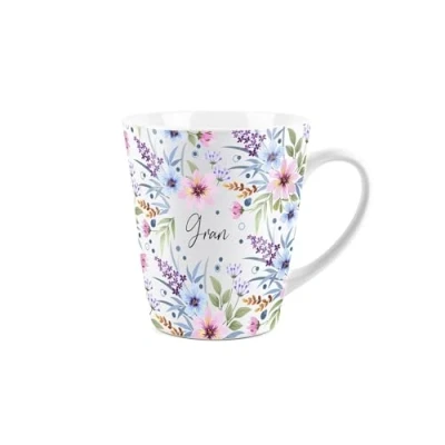 Image of Gran Gift Mug Blue and Purple Floral Design Small Latte Ceramic White Tea/Coffee Present