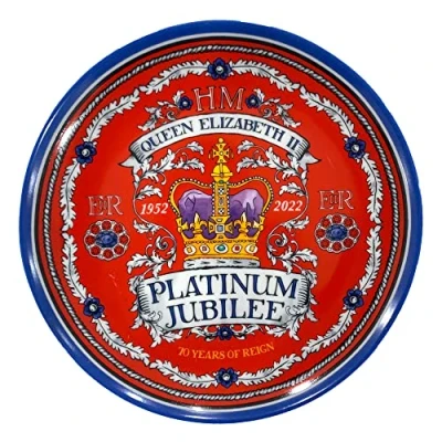 Image of Platinum Jubilee 2022 Commemorative Plate Queen Elizabeth II Memorabilia Souvenirs Decorations (By LILAJ) (20 cm)
