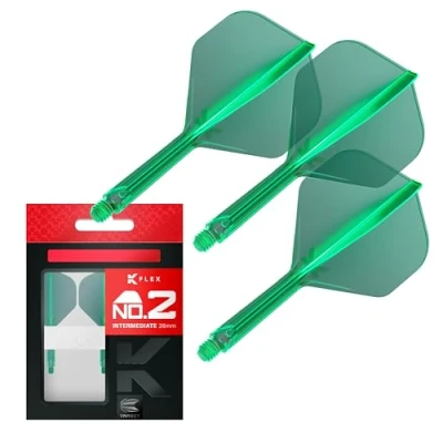 Image of TARGET Darts K Flex Integrated Dart Flight And Shaft, No.2 Green (Intermediate) Pack Of 3 No 2, Precision Moulded 2 In 1 Flights Stem Professional Accessories