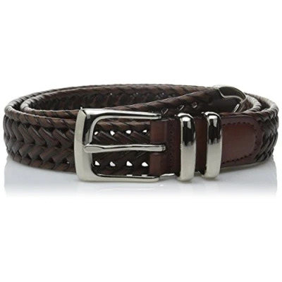 Image of Perry Ellis Men&#039;s Portfolio Braided Belt with Leather (Sizes 30 54 Inches), Brown, 34