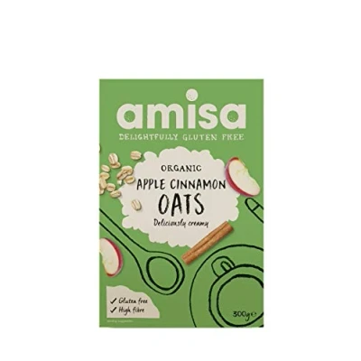 Image of Amisa Organic Gluten Free Pure Porridge Oats Apple &amp; Cinnamon, 300g High in Fibre The Perfect Breakfast Cereal