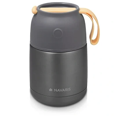 Image of Navaris Vacuum Insulated Food Jar Stainless Steel Flask Container with Wide Mouth for Hot or Cold Lunch Size S (15.2 oz / 450 ml), Dark Gray