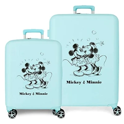 Image of Disney Mickey &amp; Minnie Kisses Luggage Set Turquoise 55/70 cm Hard Mount ABS Integrated TSA Closure 88L 6, Kisses, One Size, Suitcase