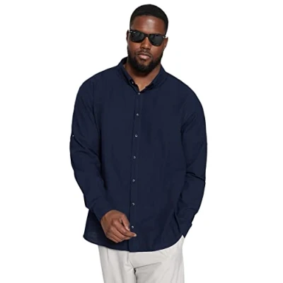 Image of Trendyol Men&#039;s Straight Long Sleeve Regular Plus Size Shirt, Navy, 5XL