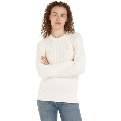 Image of Tommy Hilfiger Cable Jumper, Women&#039;s, Size: Large, Ivory petal