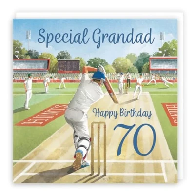 Image of Hunts England 70th Grandad Cricket Birthday Card Milo&#039;s Gallery Age 70 Sport Fun For Year Old Fan Seventy