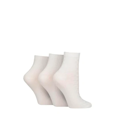 Image of Women&#039;s 3 Pair SOCKSHOP Plain and Patterned Bamboo Ankle Socks Textured White 4 8