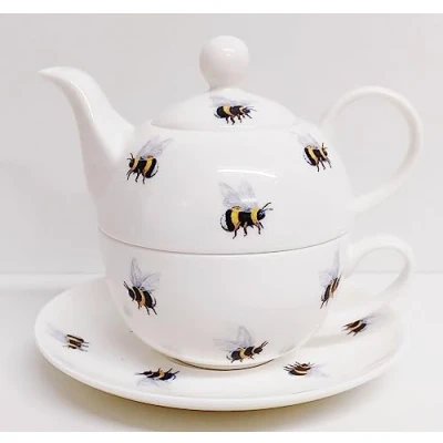 Image of Bees Tea for One Fine Bone China Bumble Bee Set Hand Decorated UK