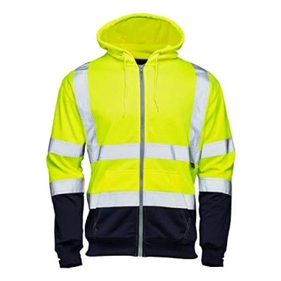 Image of Hi Vis Viz 2 Tone Hoodie Zip Sweatshirt High Visibility Reflective Safety Security Two Jumper Workwear Fleece Warm Top