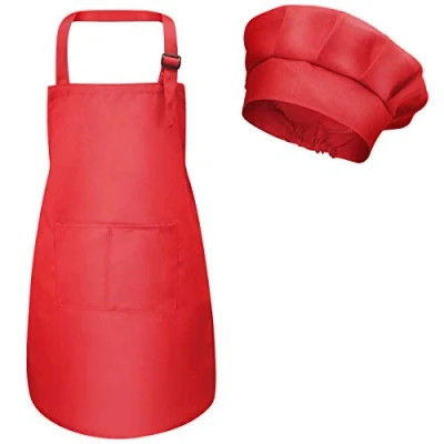 Image of Kids Apron and Chef Hat Set, Adjustable Children Chefs with Pockets for Boys Girls, Toddler Kitchen Garden Bib Aprons Cooking Baking Painting Crafting Wear (M 3 6 Age) (Red)