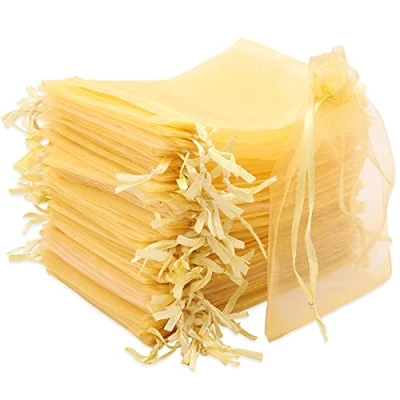 Image of Leeyunbee 100PCS 10 x 15 cm Golden Organza Bags, Gift Jewelry Pouches Candy Bags Wedding Favour with Drawstring Used for Wedding, Birthday, Christmas, Anniversary