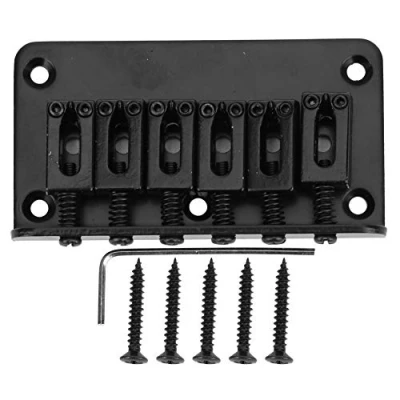 Image of Guitar Bridge, 6 Strings Fixed Bridge Electric Hardtail Saddle Replacement Parts with Wrench 78mm Black