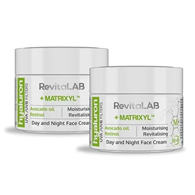 Image of RevitaLAB Hyaluron Anti Ageing Day and Night Cream, Enriched with Avocado Oil, Matrixyl, Retinol UV Filters, for Ages 30 45, 50 ml (Multipack)