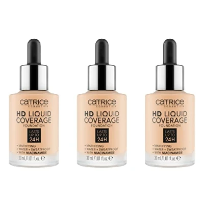 Image of Catrice HD Liquid Coverage Foundation, Make Up, Waterproof with Pipette, Face 3 x 30 ml, No. 005 Ivory Beige