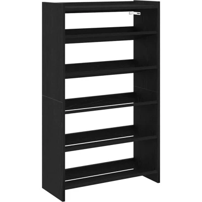 Image of vidaXL Engineered Wood Shoe Rack Black 60x25x100 cm Space saving Organizer for Hallway/Entryway Modern Style