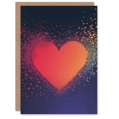 Image of Artery8 Valentines Day Greeting Card Modern Pixel Love Heart No Message Simple For Him or Her Custom Personalised