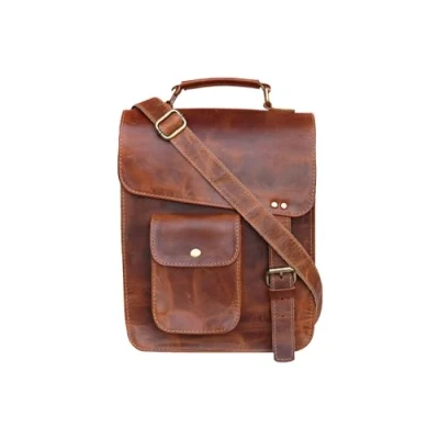 Image of 11&quot; small Leather messenger bag shoulder cross body vintage for women &amp; men satchel man purse competible with Ipad and tablet