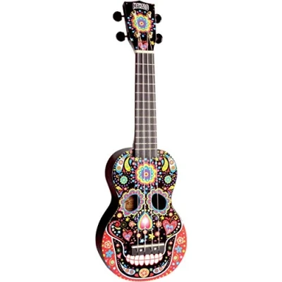 Image of Mahalo Art Soprano Ukulele for Kids &amp; Beginners, Musical String Instruments with Geared Machine Head Case, Mini Uke Guitars Children Adults, Music Gifts, Day of the Dead Skull