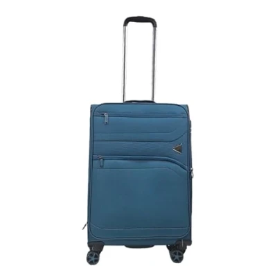 Image of Infinity Leather Lightweight Blue Suitcases 8 Wheel Luggage Travel Cases Soft Laptop Holiday Bag
